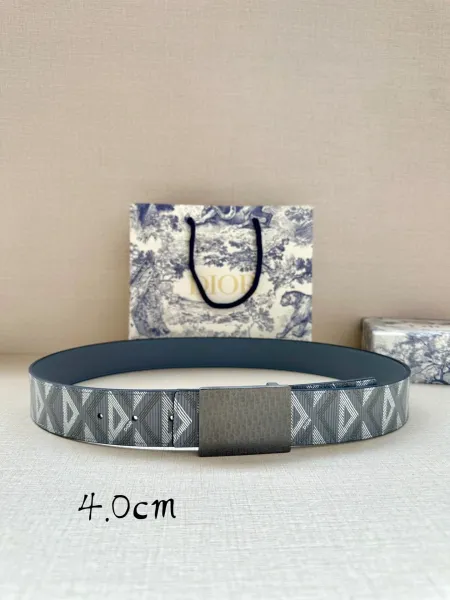 Dior Oblique Geometric Print Leather Belt Navy Gray - 1