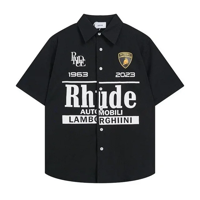 Rhude Shirts Short-Sleeve Button-Up Shirt with Automotive Graphic Print product detail image 9