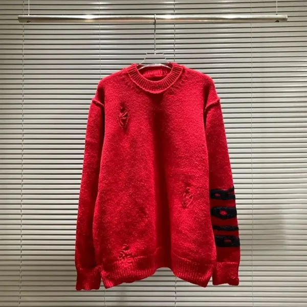 Dior Oblique Distressed Red Knit Sweater - 1