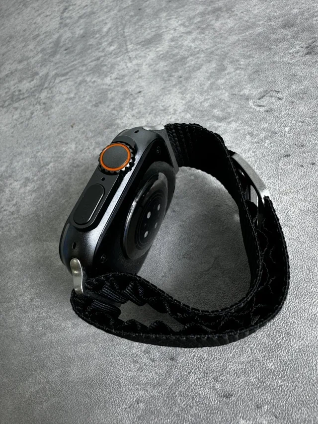 Unbranded Smartwatches Rugged square case with orange-accent crown and fabric loop band product detail image 3