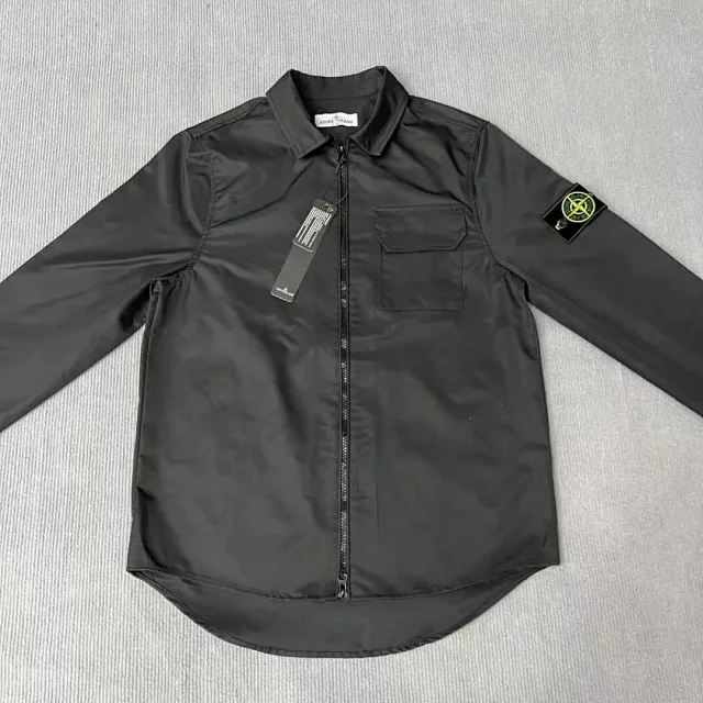 Stone Island Jackets Zip-front overshirt jacket with sleeve compass badge and flap chest pocket product detail image 1