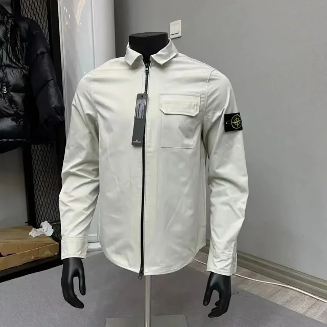 Stone Island Jackets Zip-front overshirt jacket with sleeve compass badge and flap chest pocket product detail image 5