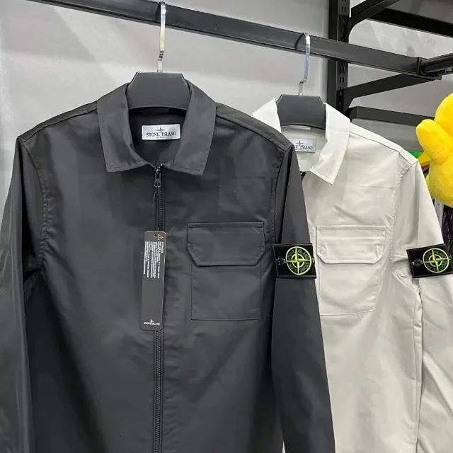 Stone Island Jackets Zip-front overshirt jacket with sleeve compass badge and flap chest pocket product detail image 3
