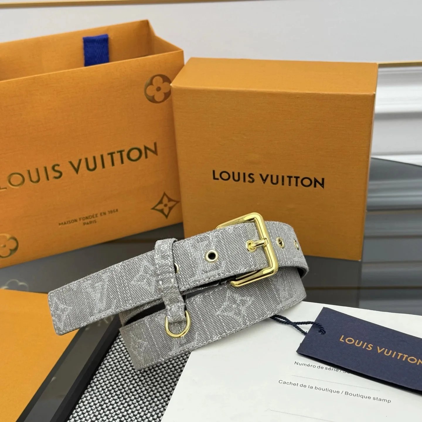 Louis Vuitton Monogram Jacquard Belt Gray Canvas Belt