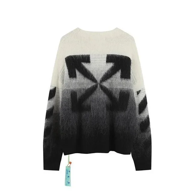Unbranded Knitwear Fuzzy Arrow Graphic Crewneck Sweater with Striped Sleeves product detail image 2