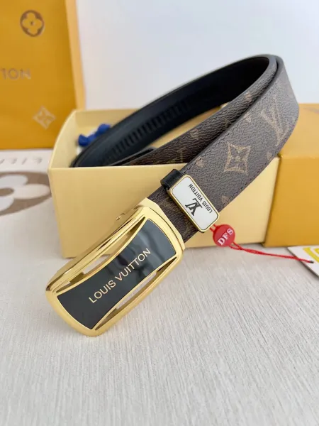 Louis Vuitton Reversible Monogram Canvas Belt with Gold-Tone Buckle - 1