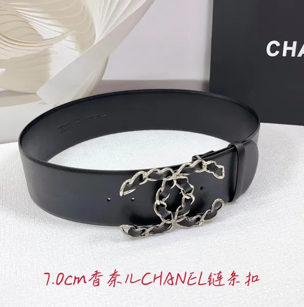Chanel CC Chain Buckle Belt Black Leather - 1