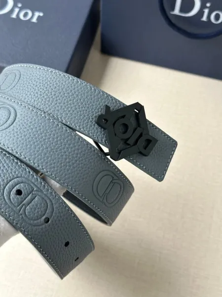 Dior Oblique Grayscale Leather Belt with CD Logo Buckle - 1