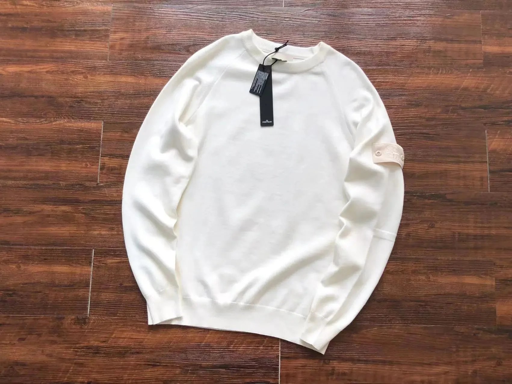 Stone Island Knitwear Crewneck knit sweater with Compass badge sleeve patch — 3