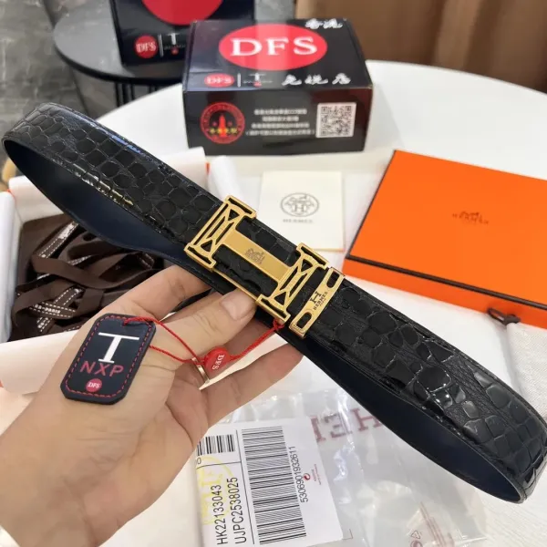 Hermès Constance Belt Black Crocodile Leather with Gold Hardware Belt - 1