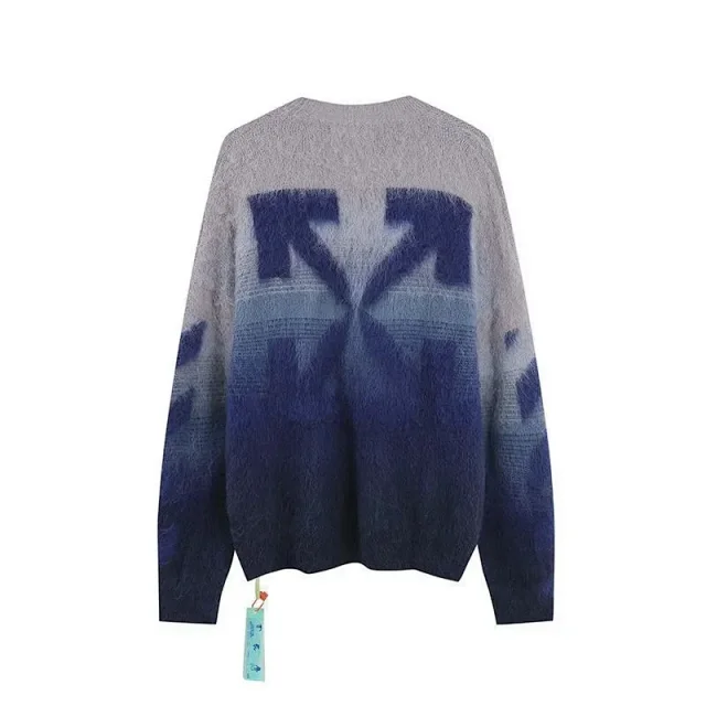 Unbranded Knitwear Fuzzy Arrow Graphic Crewneck Sweater with Striped Sleeves product detail image 5