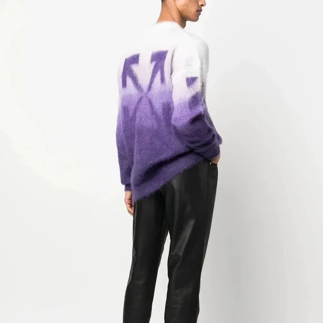 Unbranded Knitwear Fuzzy Arrow Graphic Crewneck Sweater with Striped Sleeves product detail image 9