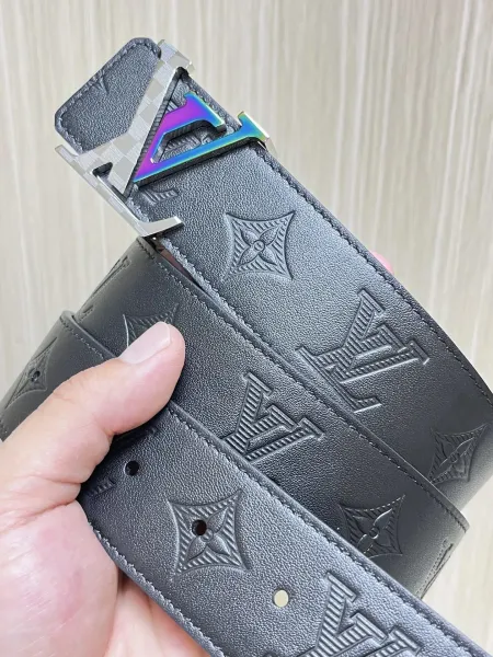 Louis Vuitton LV Initiales Belt Black Iridescent Buckle Leather Belt - 1