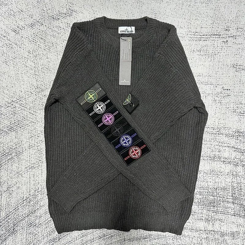 Stone Island Knitwear ST-C 010 ribbed knit sweater with compass sleeve badge image 12