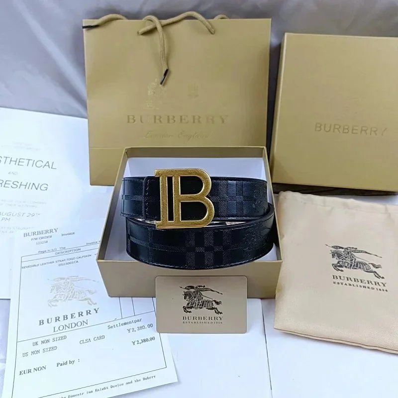 Burberry Belts Check-pattern belt with TB monogram buckle — 18