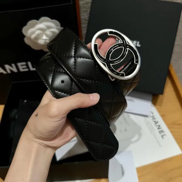 Chanel CC Logo Quilted Leather Belt Black - 1
