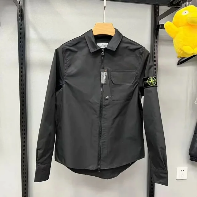 Stone Island Jackets Zip-front overshirt jacket with sleeve compass badge and flap chest pocket product detail image 7