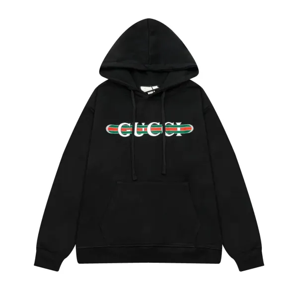 Gucci Logo Stripe Hoodie Black - 1