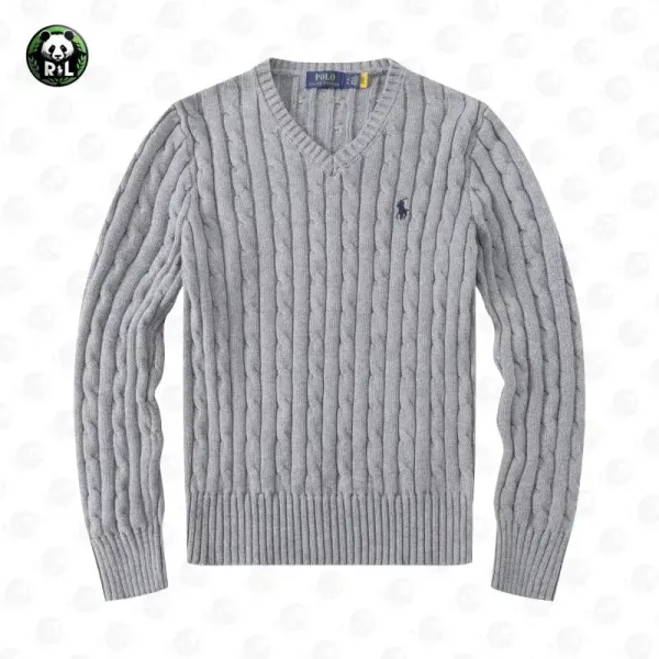 Ralph Lauren Cable Knit V-Neck Sweater Gray - 1