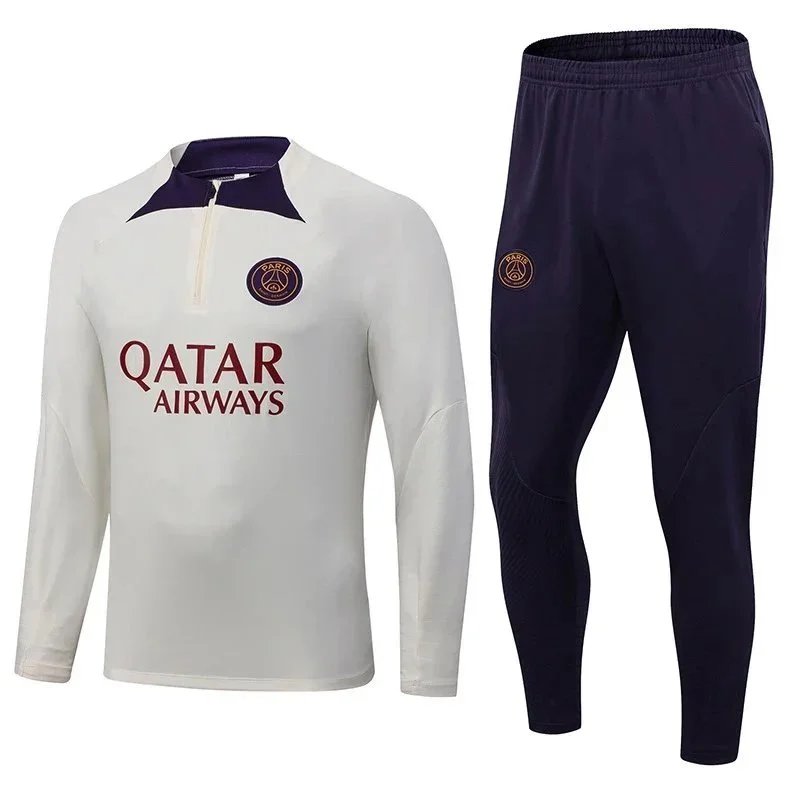 Paris Saint-Germain Tracksuits Long-Sleeve Half-Zip Football Training Set — Paris light yellow