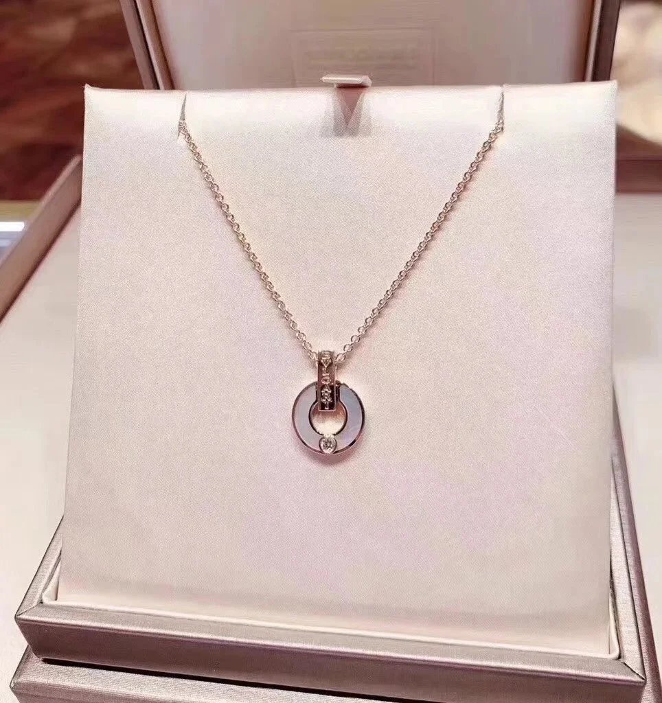 Rose Gold Chain Necklace with Red Enamel and Crystal Pendant Jewelry