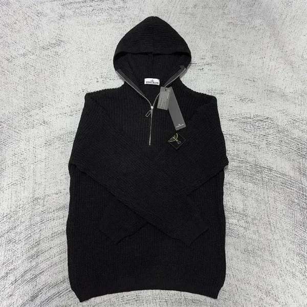 Stone Island Half-Zip Knit Hoodie Black - 1