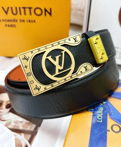 Louis Vuitton Monogram Canvas Belt Black Gold Leather Belt - 1