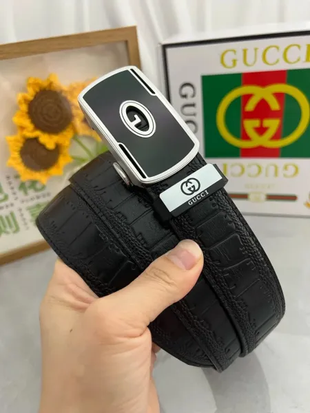 Gucci Interlocking G Automatic Buckle Belt Black Leather - 1