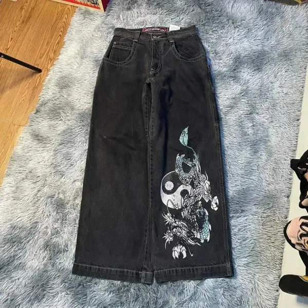 Jinco Jeans Dragon Yin-Yang Print Black Wide-Leg Jeans - 1