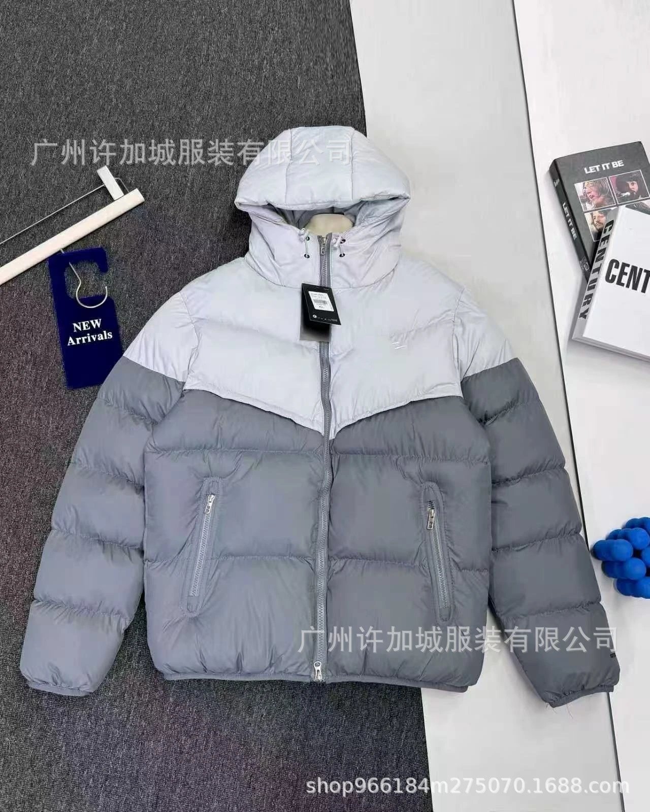 Hooded Down Cotton Jacket with Color Block Patchwork photo 3