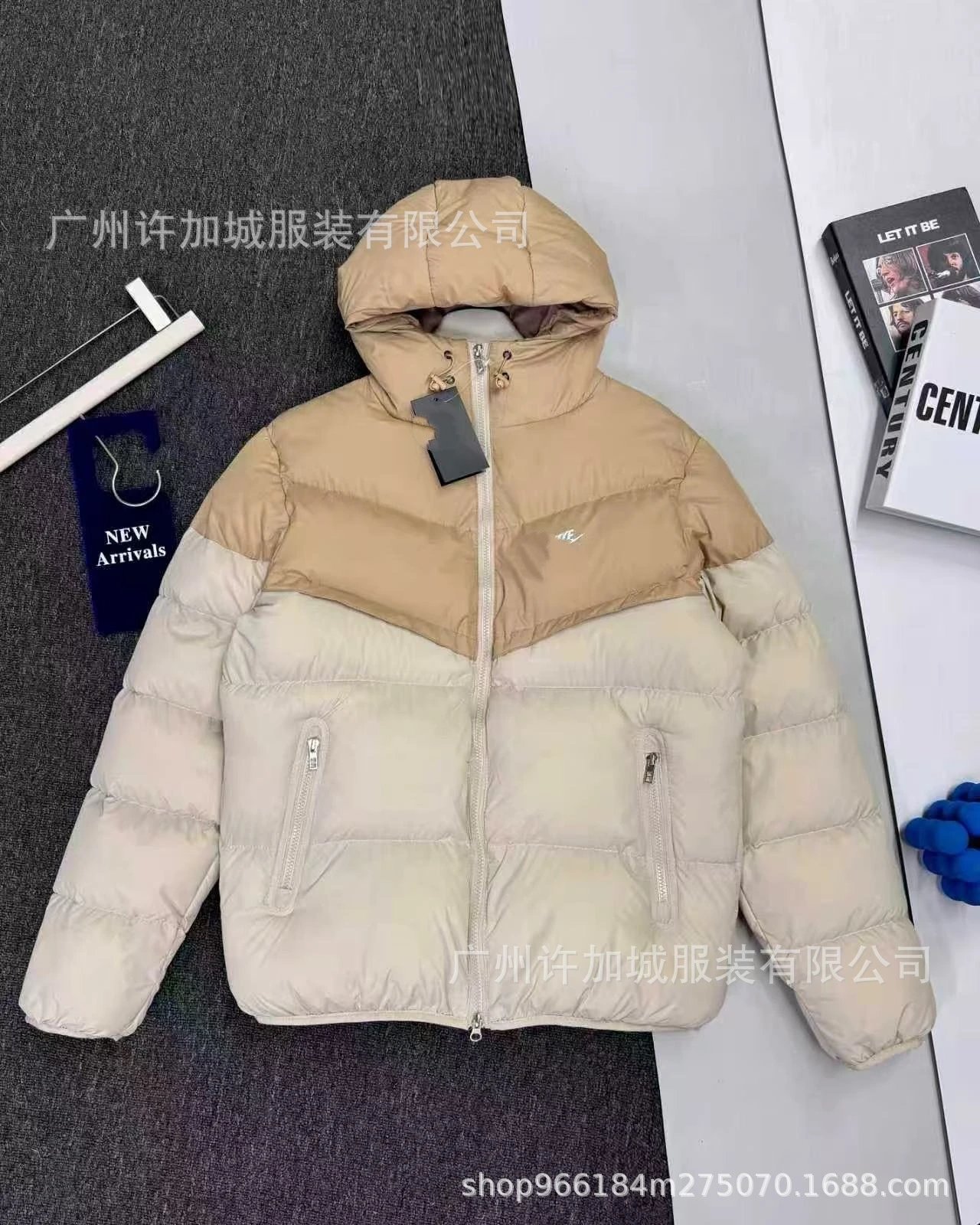 Hooded Down Cotton Jacket with Color Block Patchwork photo 4