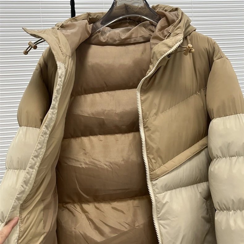 Hooded Down Cotton Jacket with Color Block Patchwork photo 8