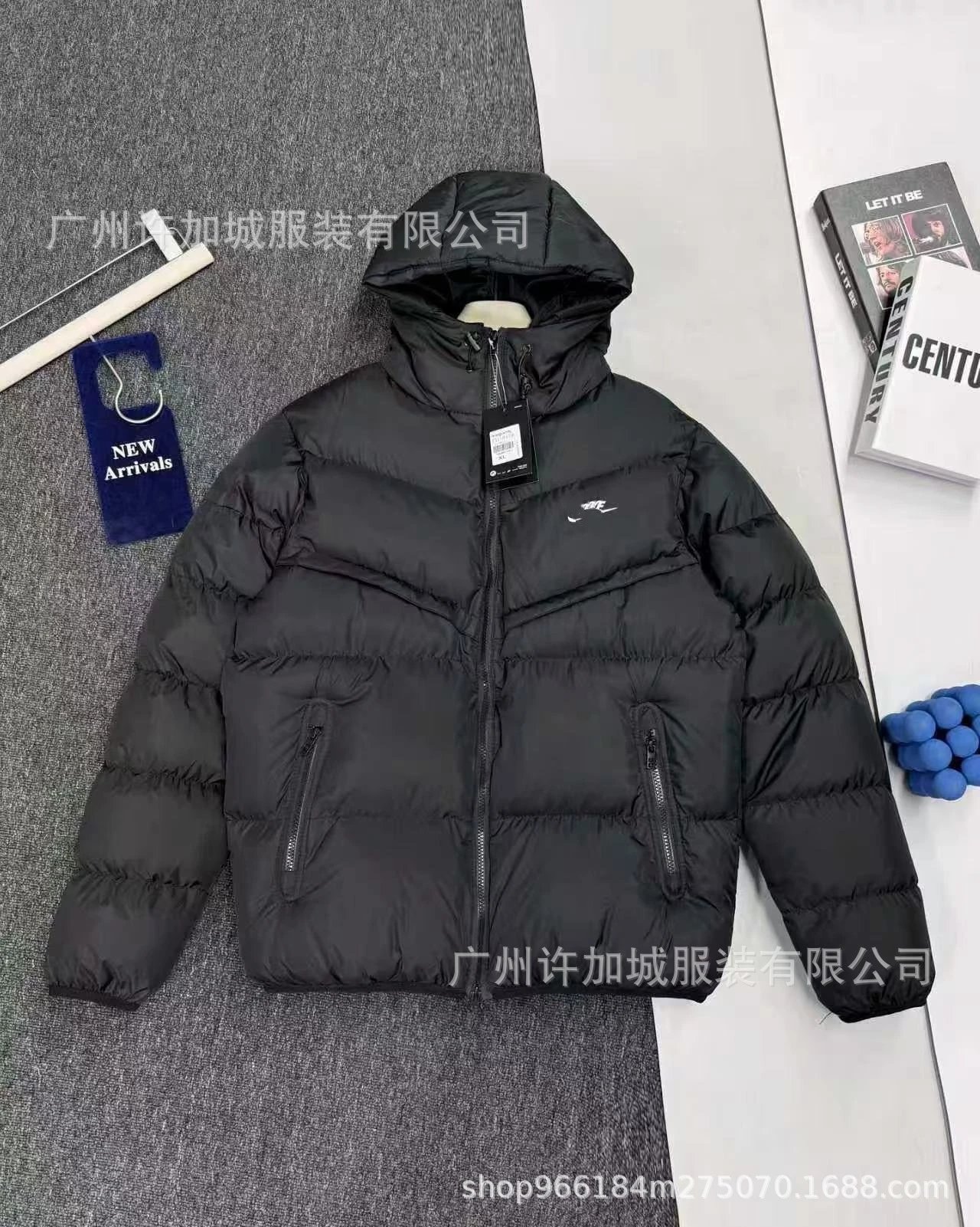 Hooded Down Cotton Jacket with Color Block Patchwork photo 2
