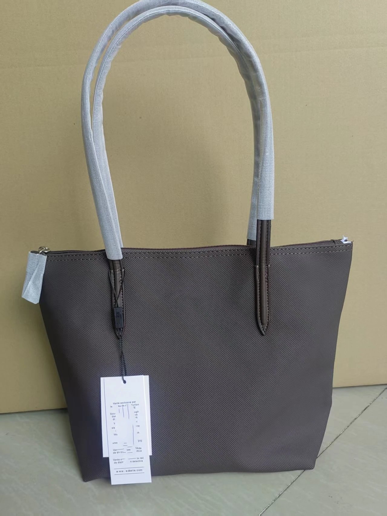 Lacoste Handbags Zip-top tote bag with long shoulder handles — medium brown