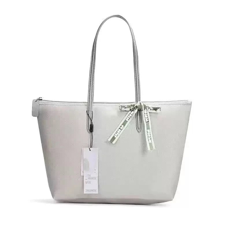 Lacoste Handbags Zip-top tote bag with long shoulder handles — Medium size, silver color