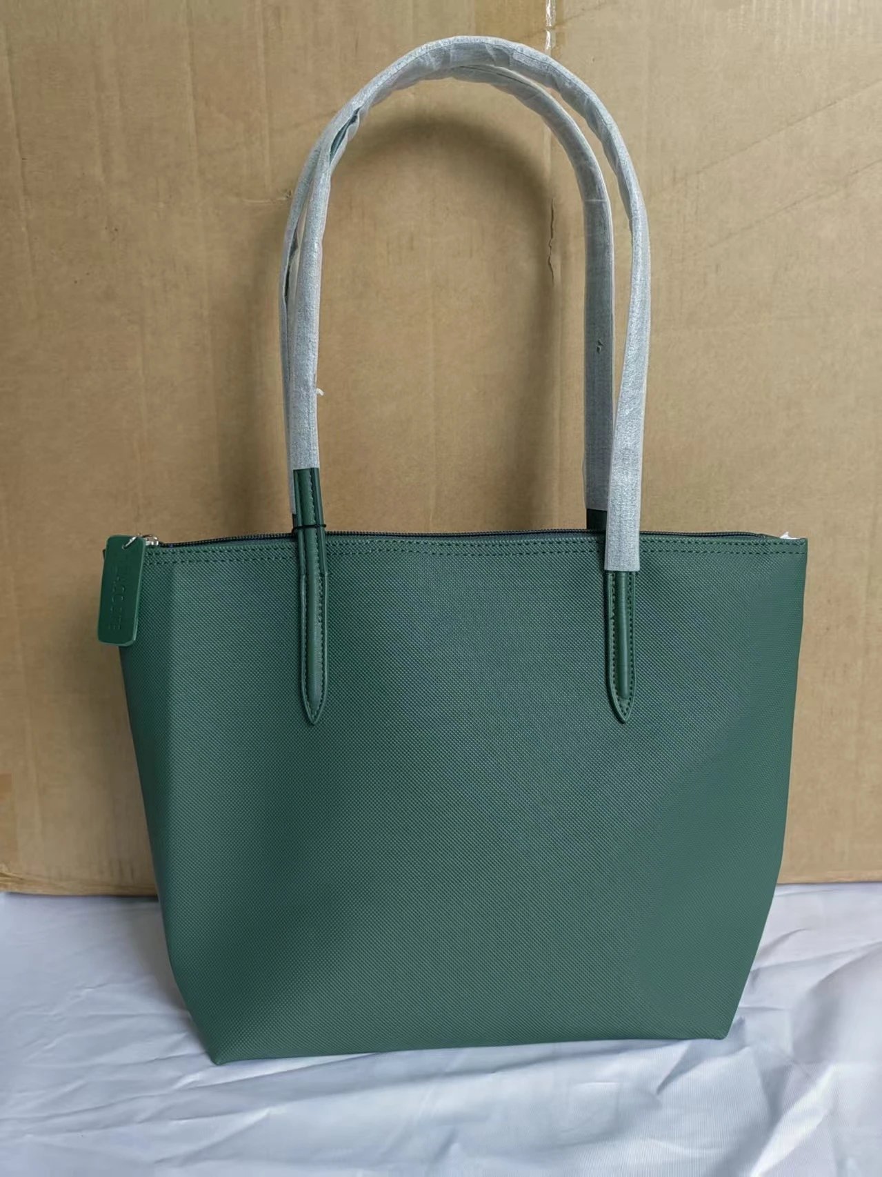 Lacoste Handbags Zip-top tote bag with long shoulder handles — Medium Dark Green