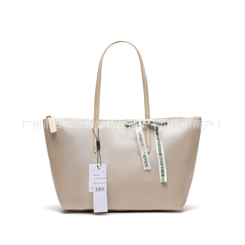 Lacoste Handbags Zip-top tote bag with long shoulder handles — Medium size, gold color