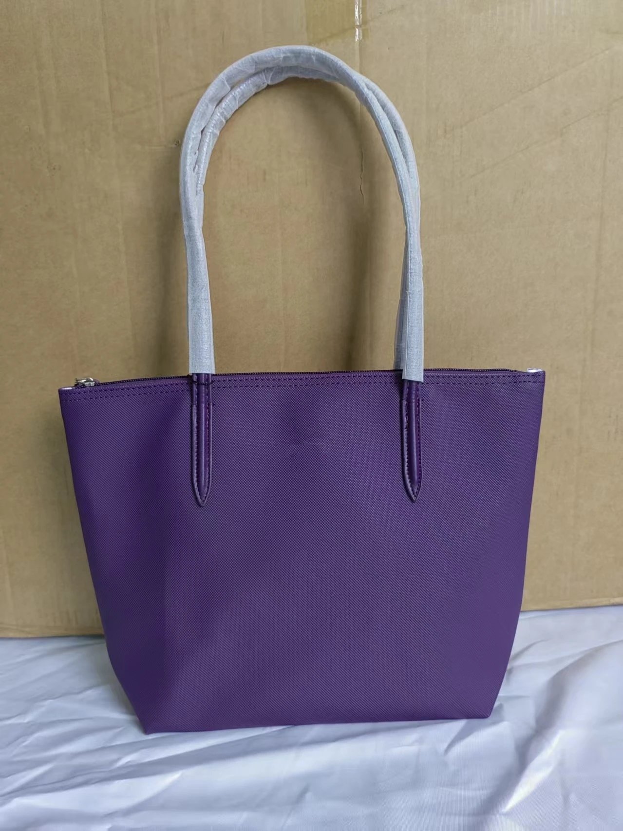 Lacoste Handbags Zip-top tote bag with long shoulder handles — medium dark purple