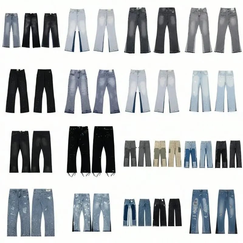 Vintage distressed splashed ink jeans, high street straight leg wide leg pants, Oi