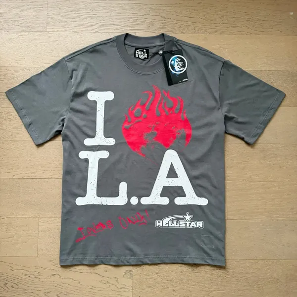 Hellstar I Love LA Flame Graphic T-Shirt Gray - 1