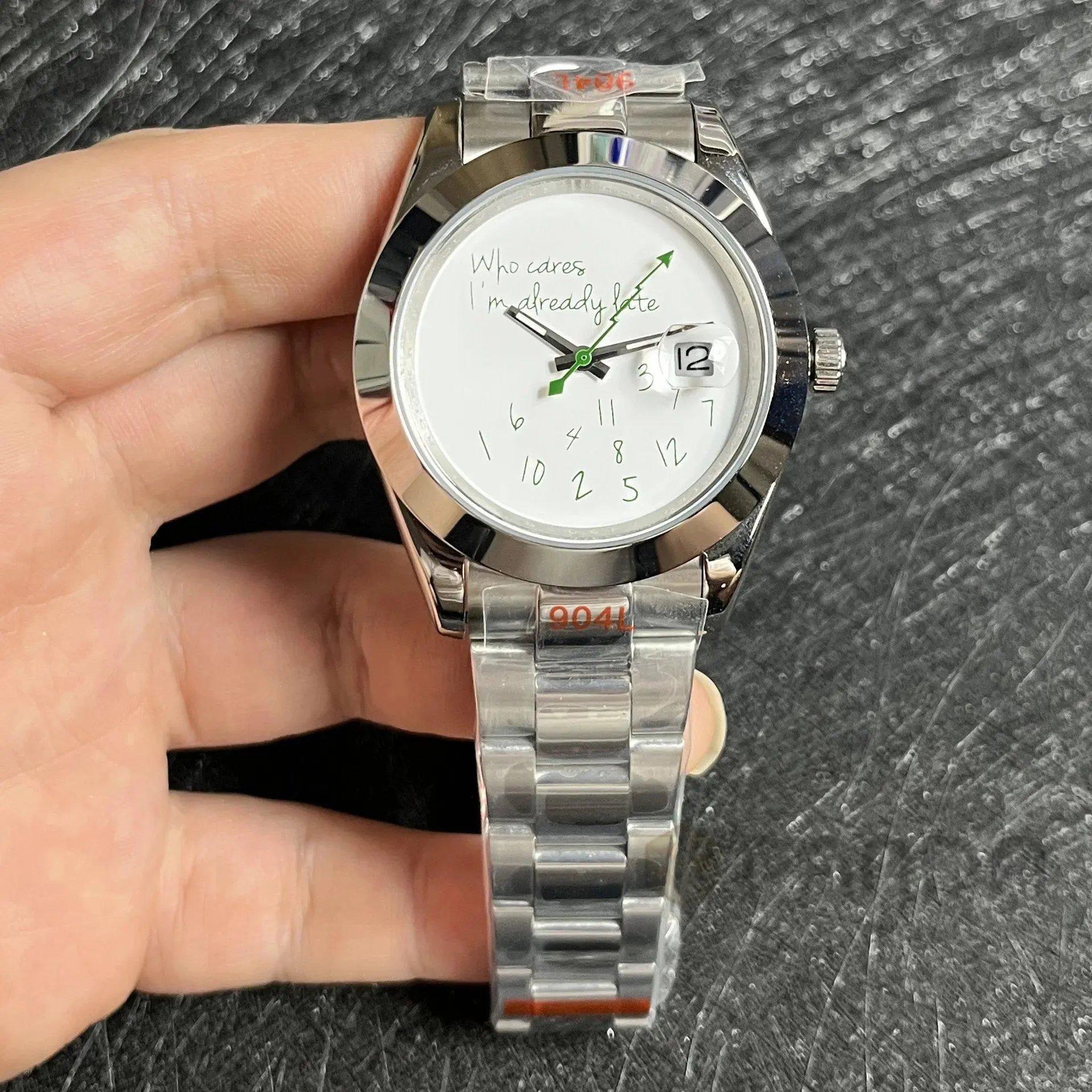 Rolex Watches "Who cares, I'm already late" novelty dial with date window image 10
