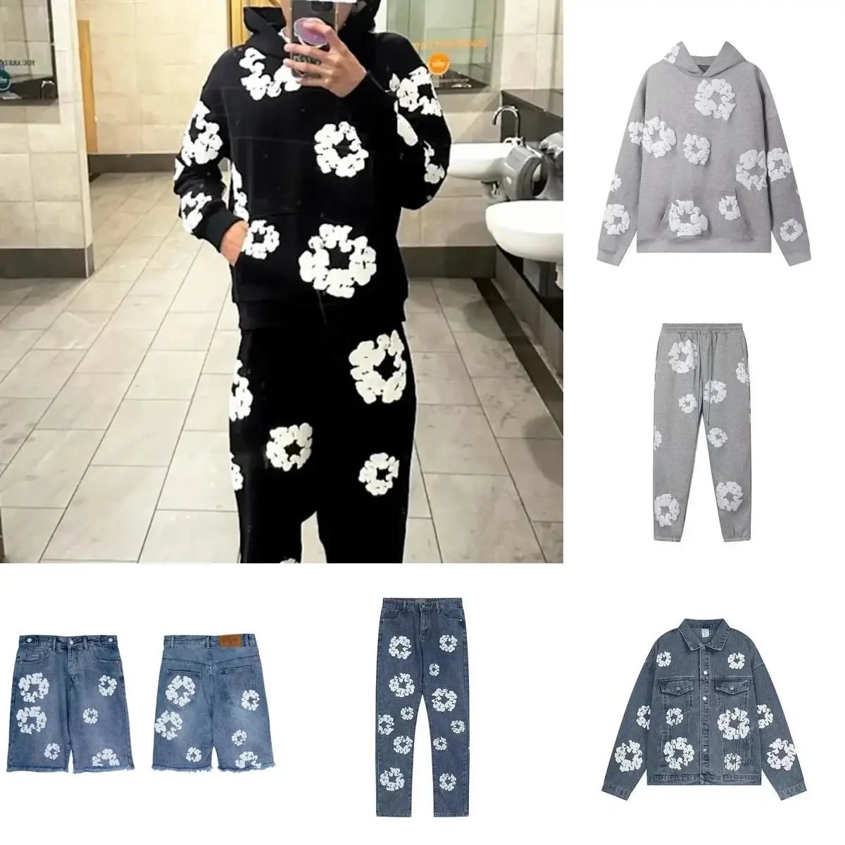 Gallery Dept Floral Print Hoodie and Sweatpants Set Black - 2