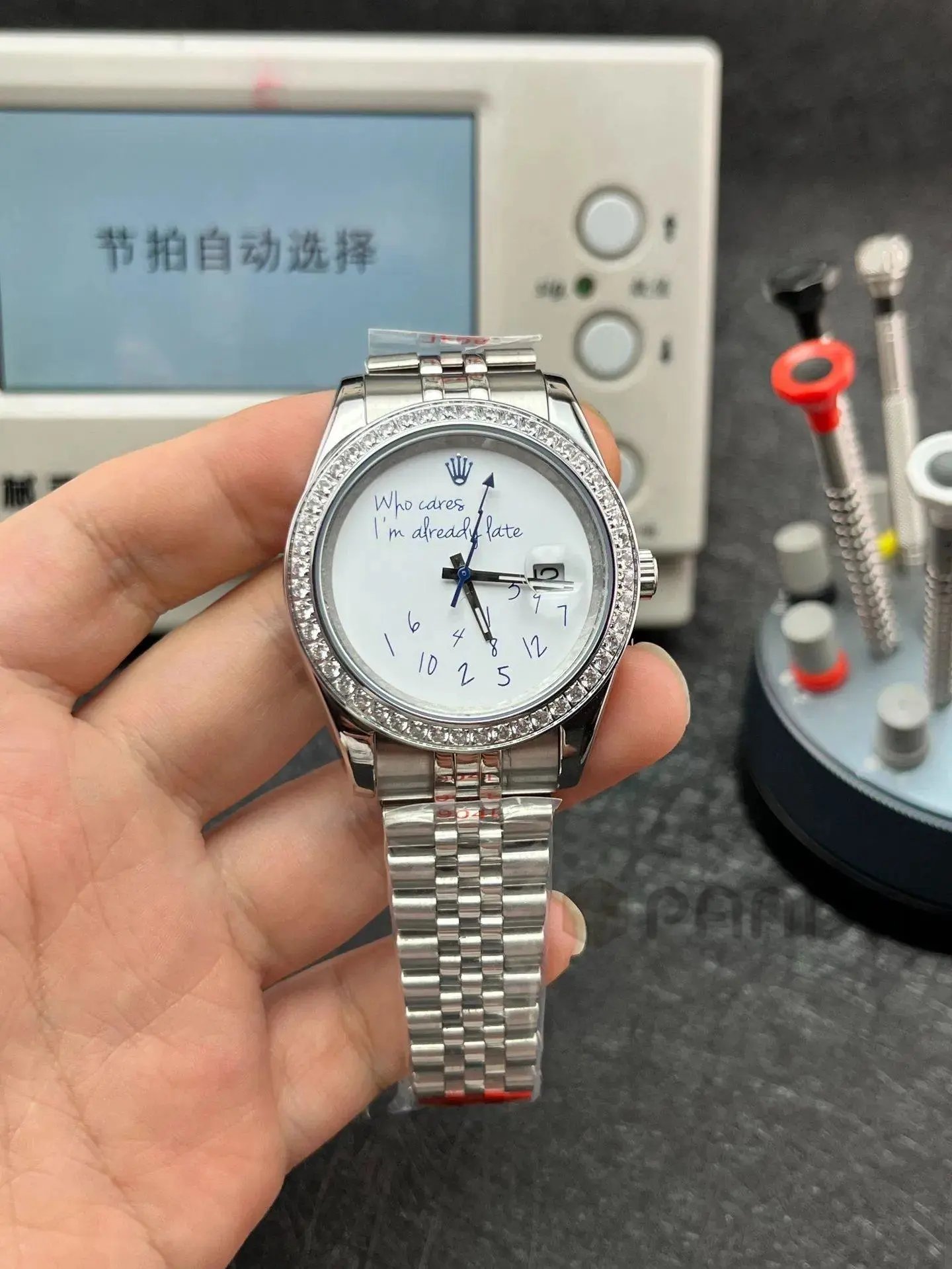 Rolex Watches "Who cares, I'm already late" novelty dial with date window image 13