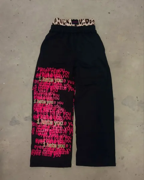 Design 'I Hate You' Print Sweatpants Black - 1