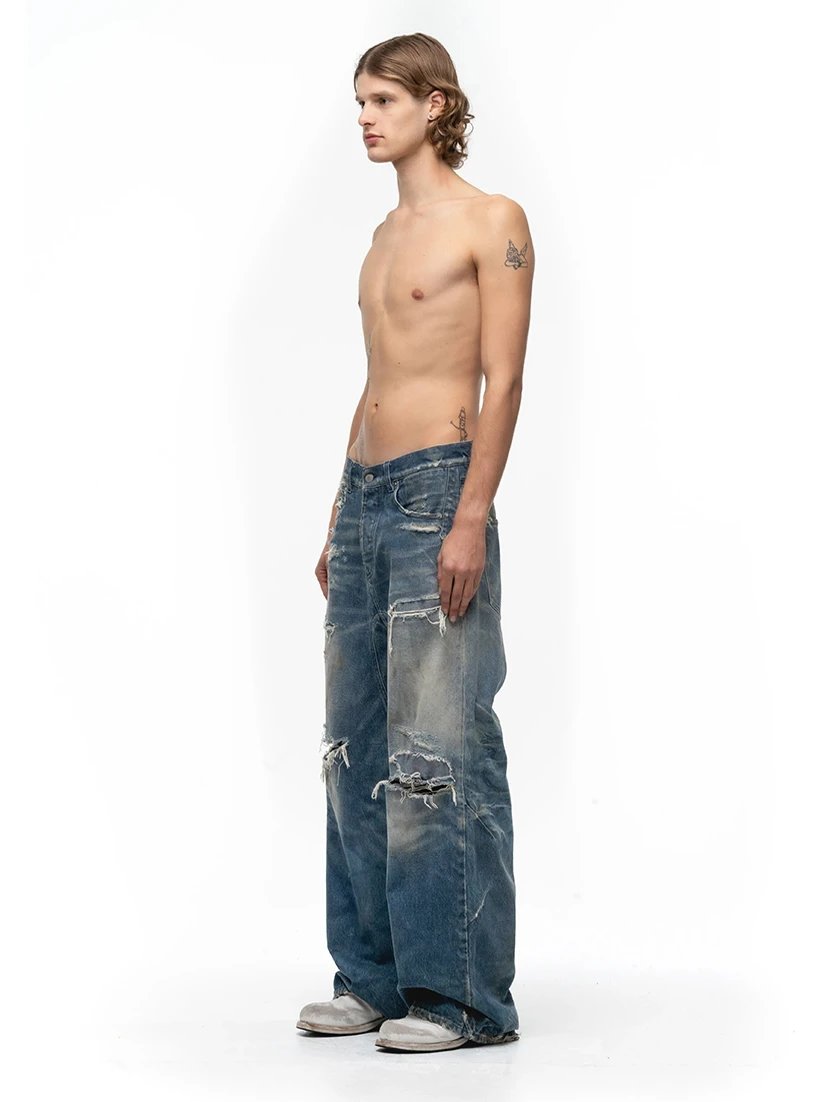 No Faith Studios Ripped Washed Frayed Wide-Leg Pants · 2