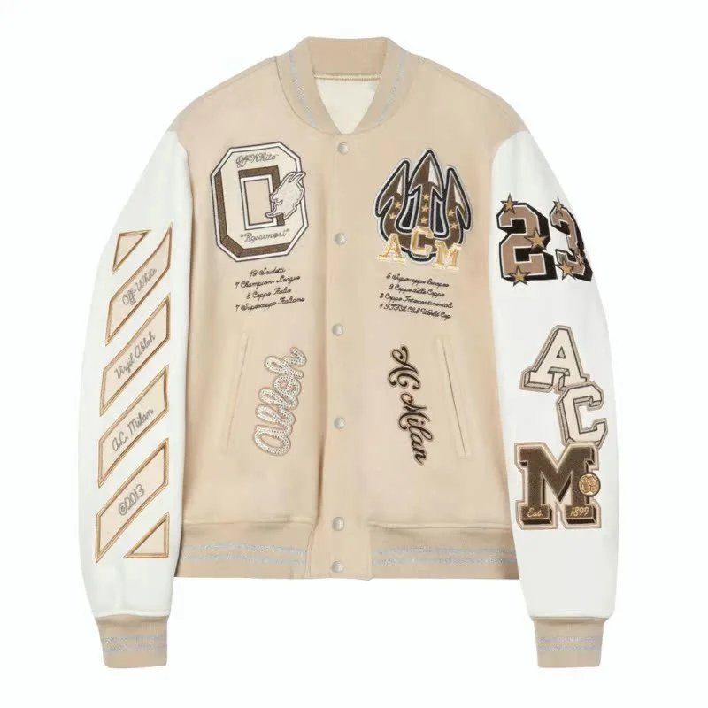 Off-White Varsity Jacket Black Purple Embroidered - 5