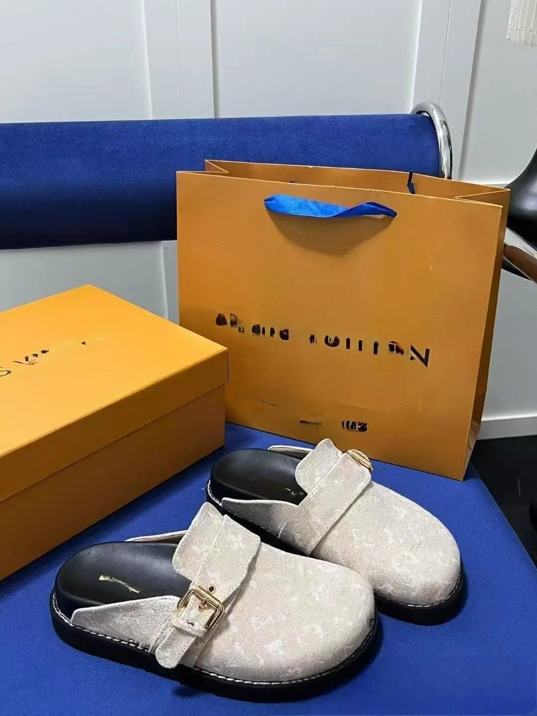 Louis Vuitton Monogram Mule Loafers Beige Slippers