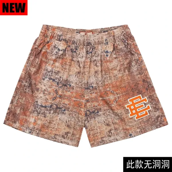 Design Abstract Print Shorts with Orange Logo Multicolor Shorts - 1