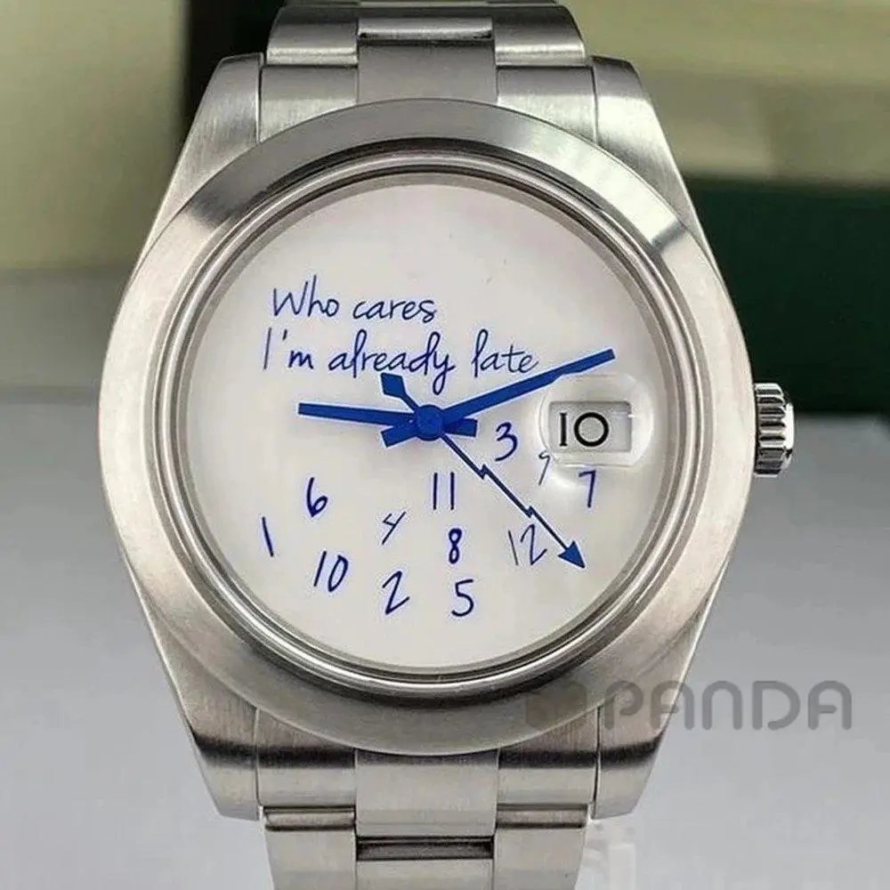 Rolex Watches "Who cares, I'm already late" novelty dial with date window image 7