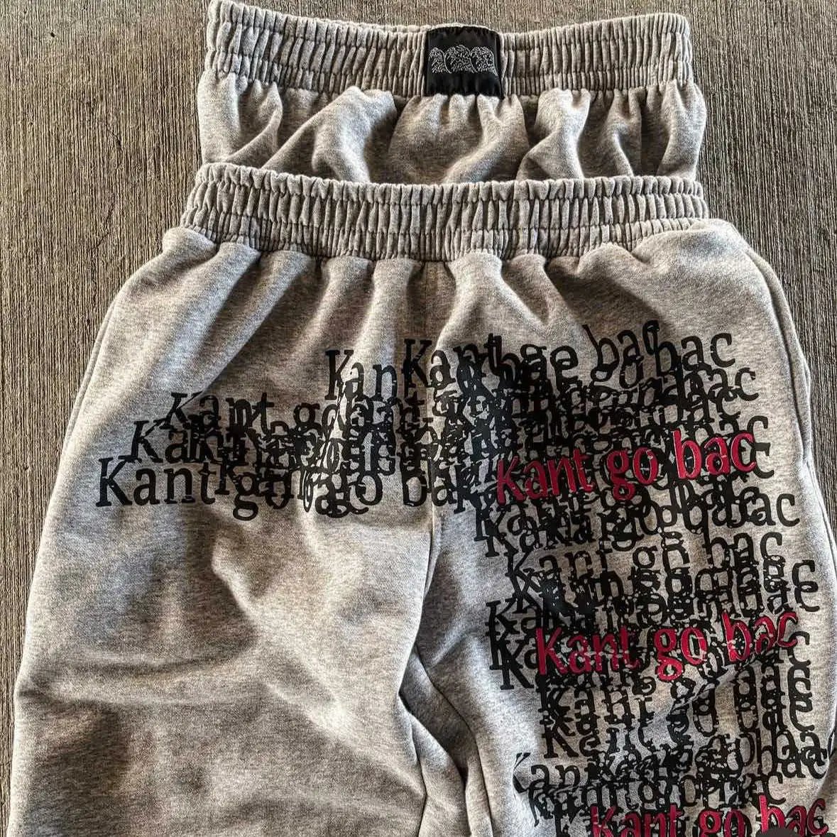 Retro Loose-Fit Harajuku Letter Print Casual Pants with Double Waist, High Street Wide-Leg Sweatpants, Hip-Hop Color-Blocking Style